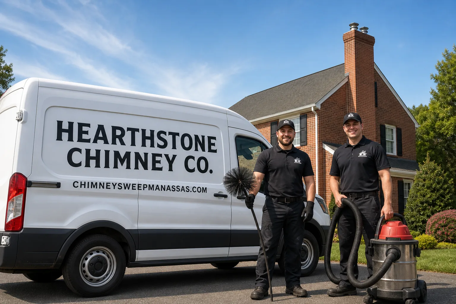 Hearthstone Chimney Co. chimney cleaning service vehicle and crew in Manassas, VA